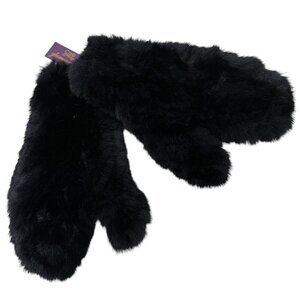 Black Faux Fur Mittens Womens Luxury Cozy Gloves One Size NWT by Glamourpuss